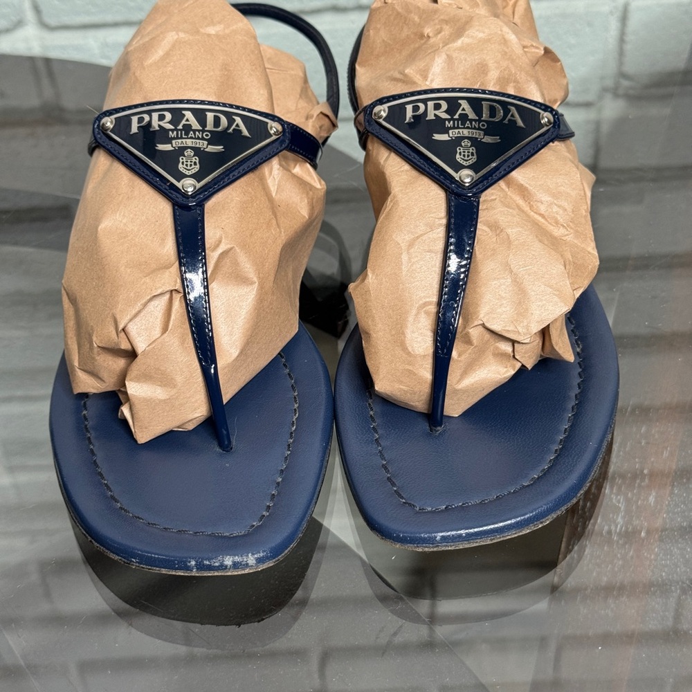 Prada Milano Blue Leather Sandals EU 38 US Women 7.5-8 Authentic